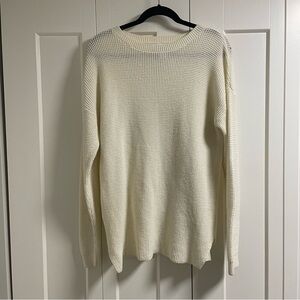 Kersh Merino Wool Blend Waffle Knit Sweater Pullover Cream Size Large